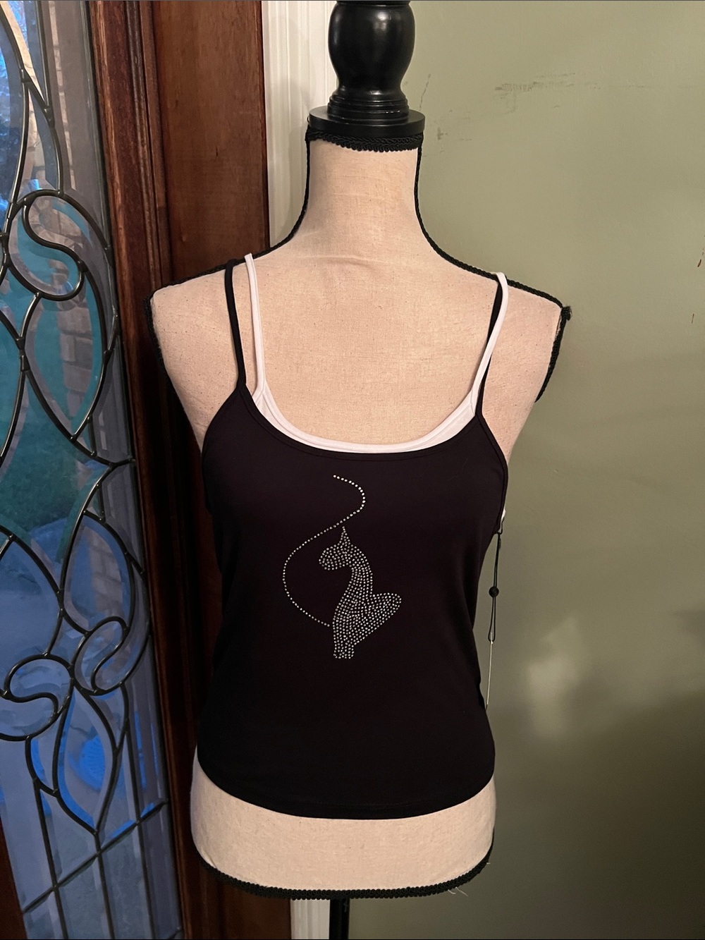 Baby Phat  Black Rhinestone Cat Cami with White Trim